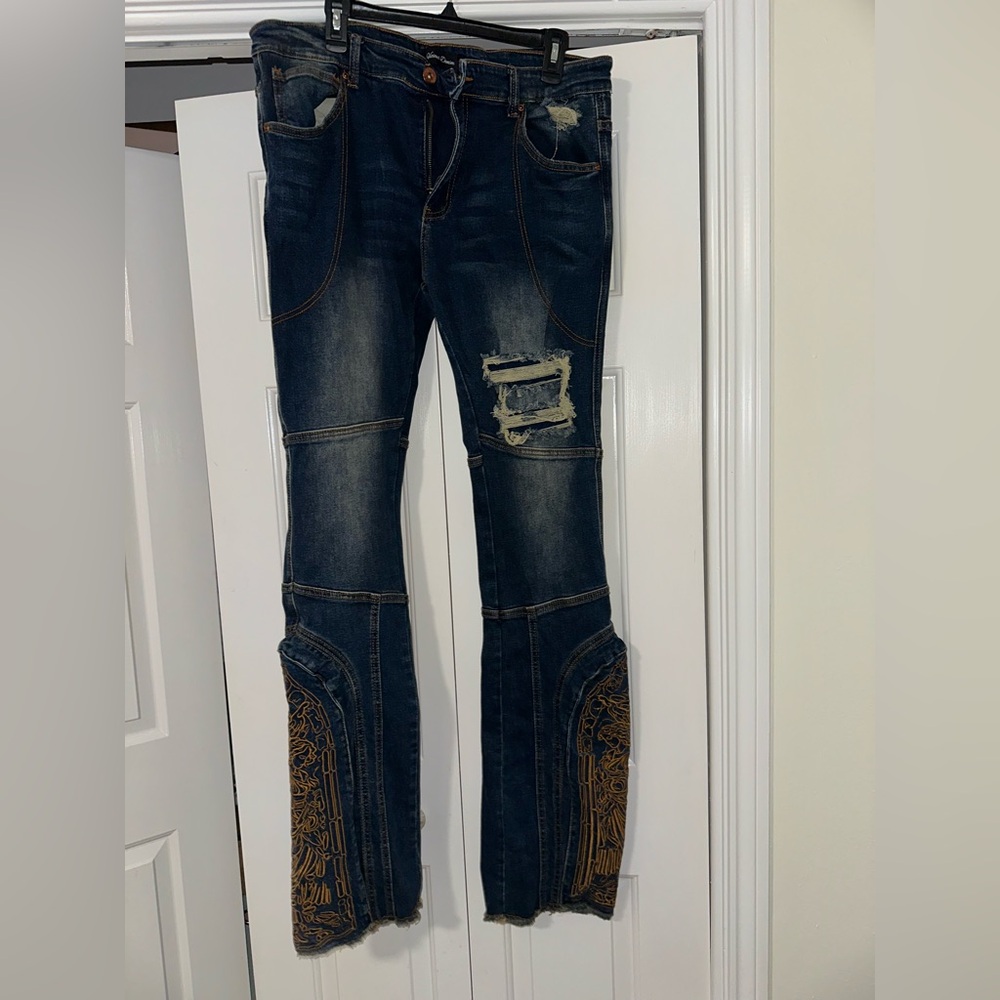 Men's Designer Distressed Skinny Jeans - Dark Blue